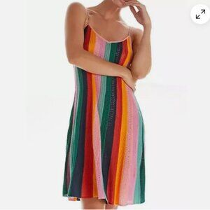 ANTHROPOLOGIE Farm Rio Crochet Mini Dress Knit Multi Striped Size XS